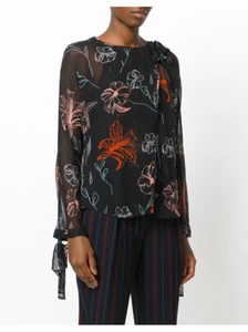 Diane von Furstenberg DVF Langarm-Top Bluse mit Bindeband am Ausschnitt Gr: 8 R: $ 268 Neu mit Etikett - Bild 1 von 10