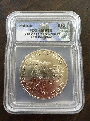 1983-D Olympics Discus Thrower $1 ICG MS70 Silver Dollar - CRAZY RARE COIN!!!! - Image 1 of 2