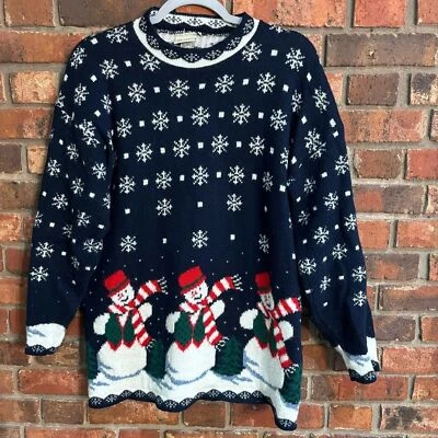 Classic Elements Mujer Vintage Navidad Vacaciones Parte Muñecos de Nieve Suéter Azul S Foto 1 de 4