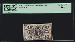 US 10c Fractional Currency Note Red Back FR 1251 PCGS 64 V Ch CU - Picture 1 of 2