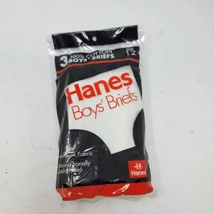 Hanes 1992 Boys Size 12 Deadstock 100% Cotton 3 White Briefs Vintage Underwear - Picture 1 of 7