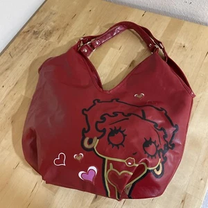 2008 FAB Starpoint Betty Boop Glitter Print Red Faux Leather Shoulder Tote Bag - Picture 1 of 12