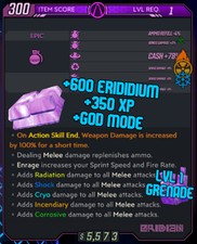 Borderlands 3 Modded LVL 1 ERIDIUM GRENADE +600% ERIDUM & +350% XP ⚛️ XBOX PS4