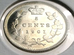 1901 Canada Five 5 Cent Small Canadian Victoria Whizzed Coin L040 - Picture 1 of 8
