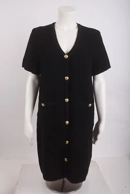 Massimo Dutti Womens Knit Mini Dress bouclé Gold Buttons M Black 6637/624 NWT - Image 1 of 4