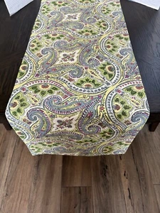 April Cornell Table Runner Floral Paisley Cotton 89 X 17” Green Yellow Blue Pink - Picture 1 of 15