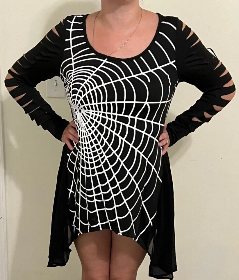 New Spiderweb Plus Size Tunic Top Ripped Sleeve Halloween Costume M L XL XXL 3XL - Image 1 of 4