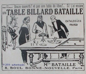 PUBLICITE BATAILLE TABLE BILLARD 12 COUVERTS JEU DE 1914 FRENCH AD PUB RARE - Picture 1 of 1