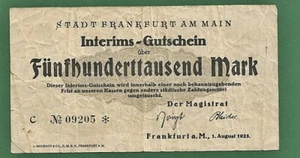 03 273 Notgeld Stadt Frankfurt a.M. Interims-Gutschein 500 000 Mark, 1.8.1923 - Bild 1 von 2