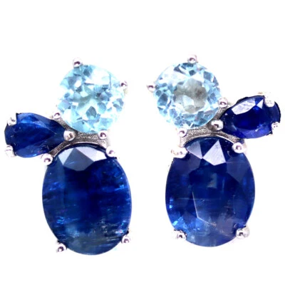 Pendientes de plata de ley 925 enchapados en oro blanco cianita azul y topacio azul cielo Foto 1 de 4
