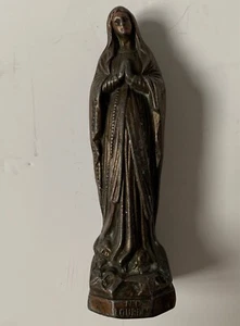 VINTAGE FRENCH OUR LADY LOURDES RELIGIOUS METAL FIGURE CHURCH ALTER CHRISTIAN - Picture 1 of 24