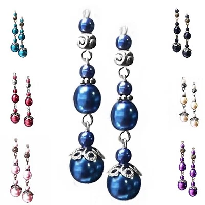 Pendientes, gota larga perla, ELECCIÓN DE COLOR, clip o perforado Foto 1 de 4