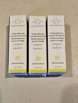 3x Drunk Elephant Virgin Marula Luxury Facial Oil 5 mL / .16 oz Travel Mini Size - Image 1 of 2