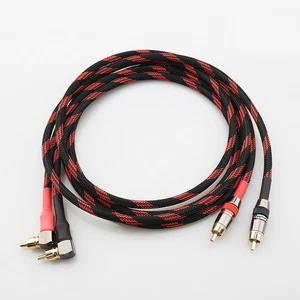 Pair RCA Audio Interconnect Cable 90 Degree Right Angle to Locking Lotus Plug - Picture 1 of 13