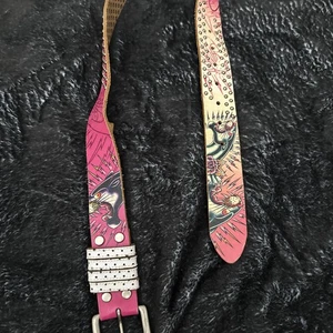 Cinturón Pantera Cuero Hecho a Mano Ed Hardy por Christian Audigier Rosa Talla S - Imagen 1 de 8