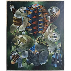 Orestes Gaulhiac Kids with Balloon Original Cuban Art Painting Oil Canvas 1999 - Picture 1 of 7
