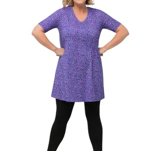 Ulla Popken 16/18 Plus Tunic Short Sleeve Top Floral Print Purple Multi Cotton - Picture 1 of 7