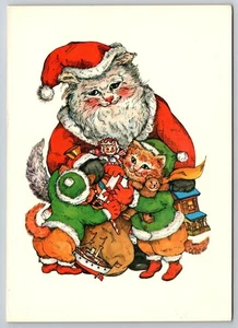 Anthropomorphe Katze verkleidet als Weihnachtsmann mit Kätzchen Kindern 1987 Postkarte - Bild 1 von 2