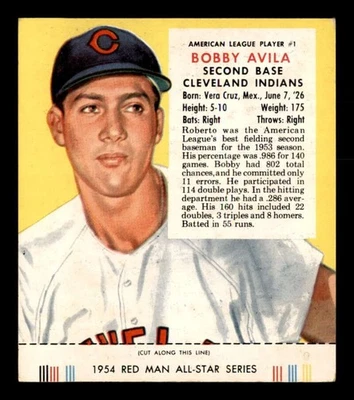 Red Man AL 1954 con pestaña #1 Bobby Avila VGEX J3598070 Foto 1 de 3