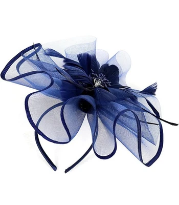 Sombrero fascinador de malla de plumas azul marino clip para el cabello banda para la cabeza boda fiesta del té Foto 1 de 4