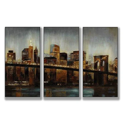 Stupell Lights on Bridge 3 Piece Triptych Art (17 x 30) Multi Medium - Image 1 of 3