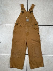 Carhartt Toddler Size 4 Canvas Double Knee Bib Overalls Tan Kids Workwear - Picture 1 of 12