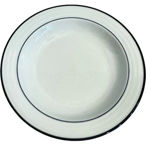 Lot of 2 Crate & Barrel Spal Porcelain Roulette Blue Trim 9” Soup Bowls - Picture 1 of 14