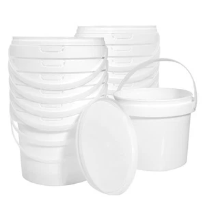 13 Pack White Plastic Bucket with Handle and Lid 1.5 Quart Food Storage Conta... - Picture 1 of 7