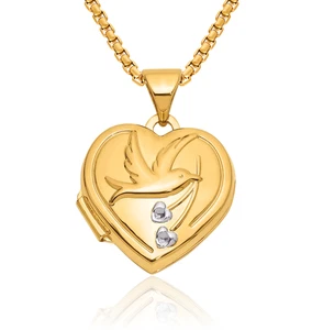 14K Solid Two Tone Gold Dove Together Forever Reversible Heart Photo Locket ... - Picture 1 of 45