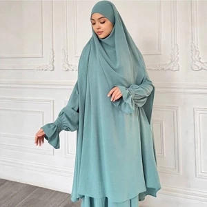 Set 2 pezzi foulard sopra la testa donna musulmana preghiera khimar top gonna lunga arabo niqab - Foto 1 di 16
