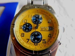 VINTAGE CITIZEN YELLOW PANDA CHRONOGRAPH 0510-H22951K MEN'S WRISTWATCH MINT ! - Picture 1 of 14