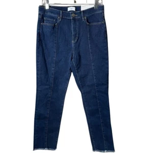 LOFT STRAIGHT HIGH RISE Jeans Size 8 Blue Dark Wash Denim Leg Seam Raw Hem NEW - Picture 1 of 12