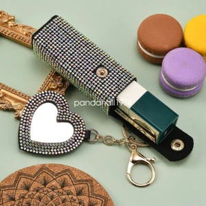 Bling Rhinestone Lipstick Case Makeup Cosmetic Storage Box for Keychain Black - Picture 1 of 7
