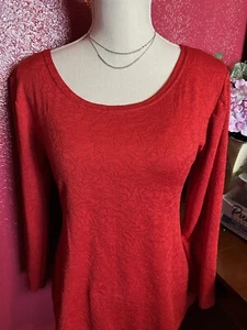 Woman’s Top by ZA Lovely Red Long Sleeve Sz M  Self Print Fabric - Picture 1 of 4