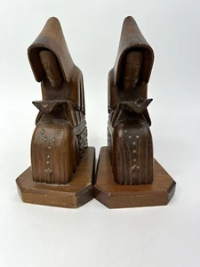 Hand Carved Wooden Monk Bookends Religious Figural Priest Bible Folk Art Vintage - Picture 1 of 13