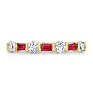 14k Gold Baguette Ruby Diamond Ring Band Alternating Anniversary Round Natural - Picture 1 of 3