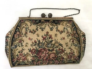 Antique Vintage French Petit Point Tapestry Purse Clasp Bag | Filigree - Picture 1 of 8
