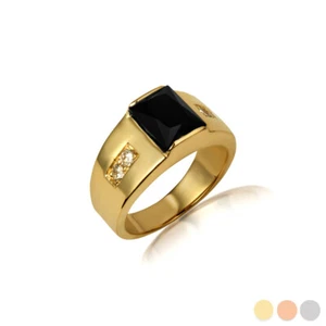Gold Emerald Cut Black Onyx Gemstone Statement Ring (Yellow/Rose/White) - Picture 1 of 5