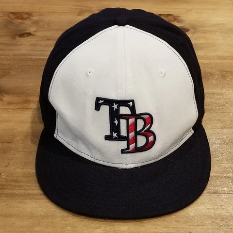 Tampa Bay Rays New Era Hat Cap Size 7 7/8 Fitted Blue White Flag Logo MLB Cover