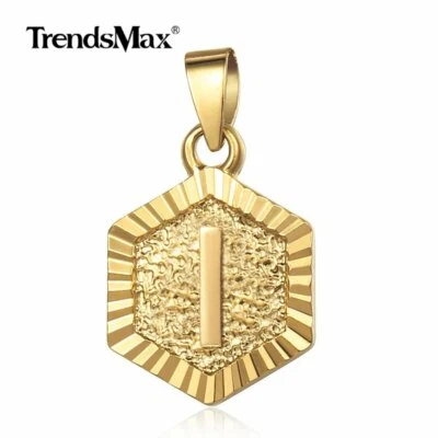 Dije colgante hexágono relleno de oro amarillo letra inicial de la A a la Z para mujer y hombre Foto 1 de 4