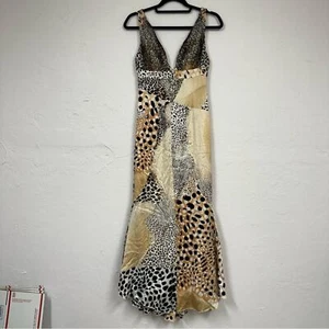 Maxi abito donna Jovani nero e marrone stampa animalier seta patchwork 2 abito formale - Foto 1 di 14