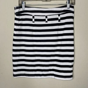 American Rag Cie Striped Skirt Women M Black White Stretch Belt Loops - Picture 1 of 7