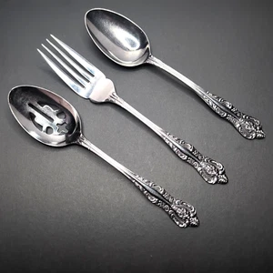 Stanley Roberts Stainless Steel Serving Set Dynasty 5 Petal Flowers Japan 3 Pc - Picture 1 of 17