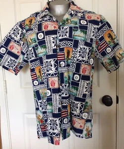 Camisa Hawaii Aloha Grande Azul Tiki Cabeza de Diamante Edredón Nene Kamehameha Diseño - Imagen 1 de 9