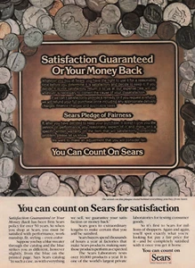 1982 Vintage Print Ad You Can Count on Sears for satisfaction coins Guaranteed - Picture 1 of 2