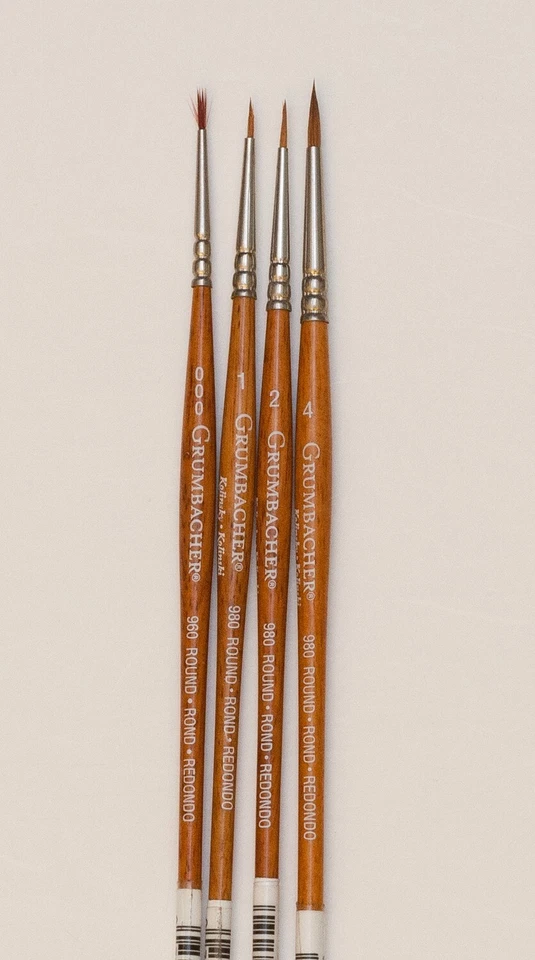 NEW! 4 pc Grumbacher Kolinsky Sable Artist Brush Set 3/0,1,2 & 4 - Image 1 of 1