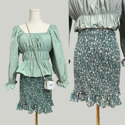 Minifalda Nasty Gal Floral Verde Fruncida Volantes Mujer Talla 6 Pequeña Foto 1 de 4