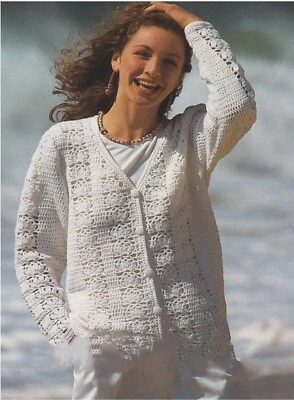 CROCHET PATTERN COPY LADIES V NECKLED LACE PATTERN CARDIGAN DK 28-42" BUST 153F - Image 1 of 4