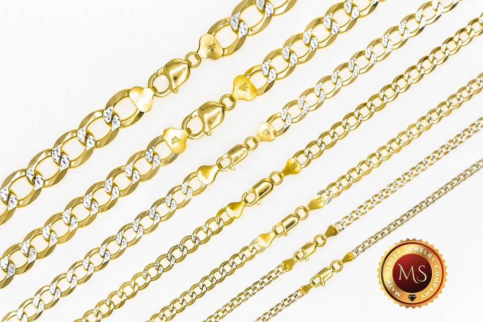 14k Gold Plated SOLID 925 Sterling Silver Diamond-Cut CURB Necklace Bracelet - Image 1 of 1