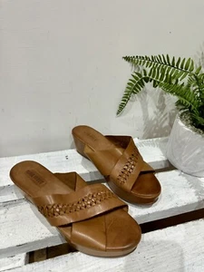 Nine West Genuine Tan Woven Leather Wedge Open Toe Boho Sandals UK Size 7.5 40 - Picture 1 of 7